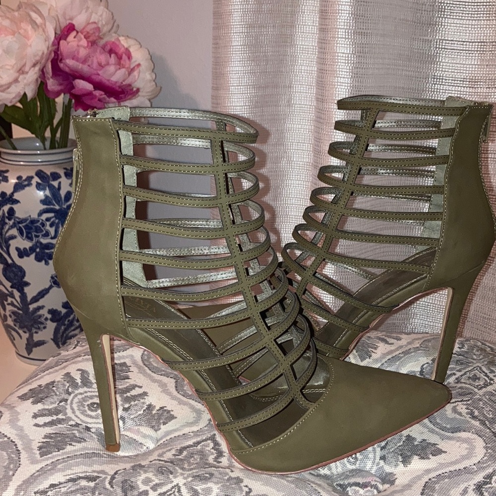 Olive Green Caged Booties